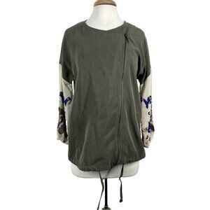zara trafaluc embroidered sleeve lightweight green jacket women's size s